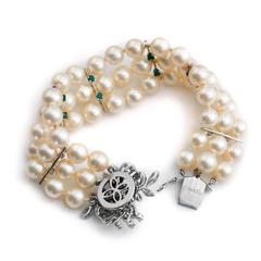 Akoya Pearl Bracelet with Emerald and Diamond Clasp