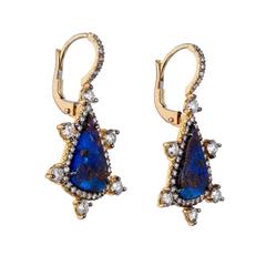 5.02 Carats Australian Boulder Opals Diamond Gold Earrings