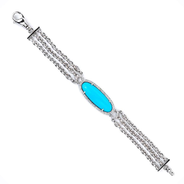 Turquoise Diamond Gold Bracelet For Sale at 1stdibs