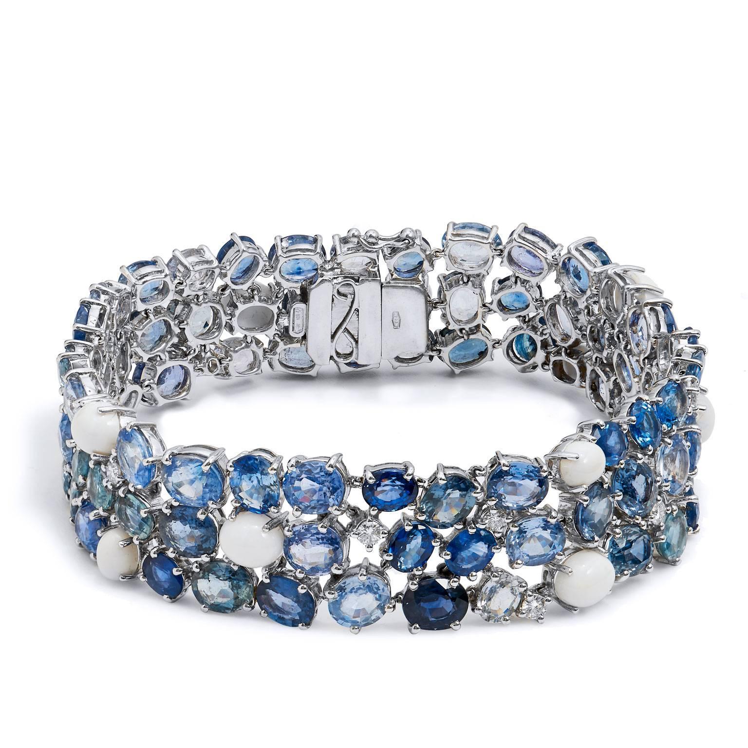 Modern Blue Sapphire Diamond Gold Bracelet