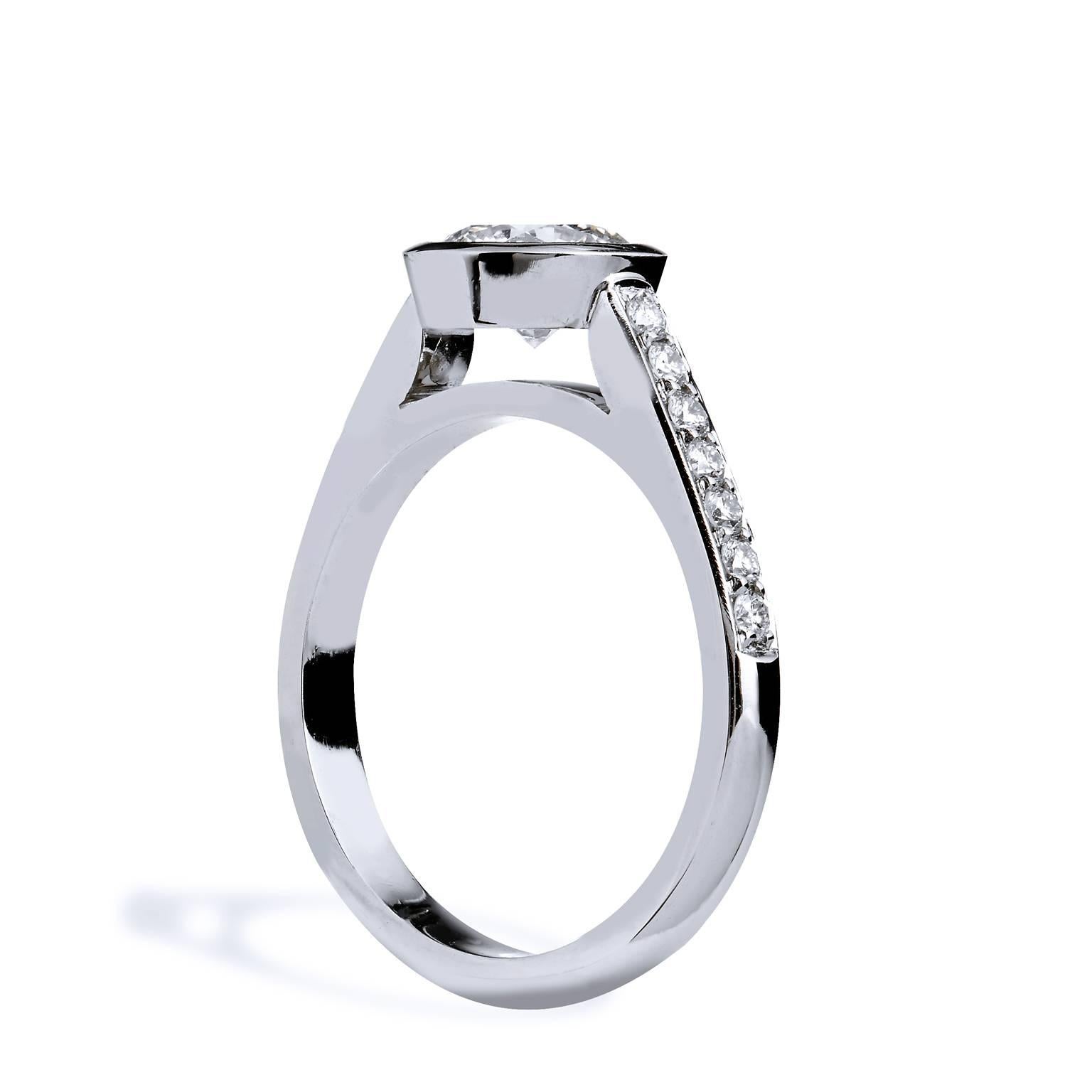 GIA Certified 1.01 Carat Diamond and Pave Bezel Set Platinum Engagement Ring 6 In New Condition In Miami, FL