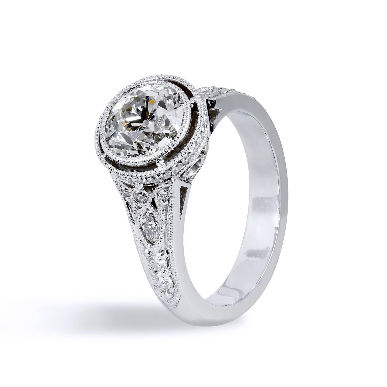 1.76 carat Bezel Set Diamond with Pave & Marquis Platinum Engagement Ring In New Condition In Miami, FL