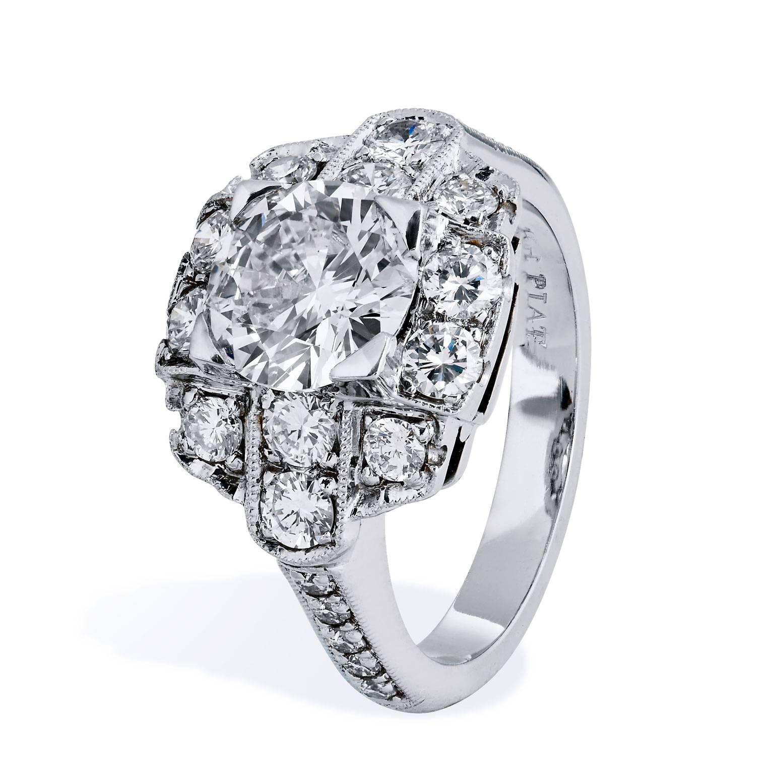 H &H 1.60 Carat Diamond Platinum Engagement Ring In Excellent Condition In Miami, FL