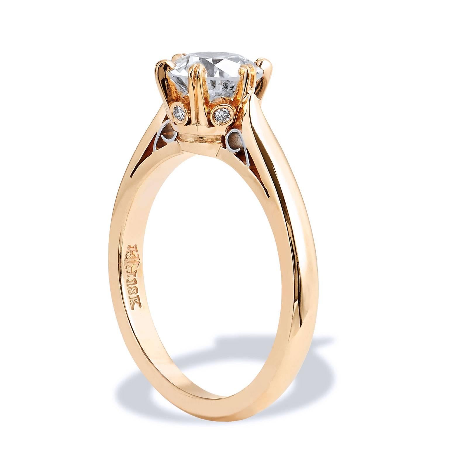 1.04 Carat Old European Cut Diamond Rose Gold Engagement Ring In Excellent Condition In Miami, FL