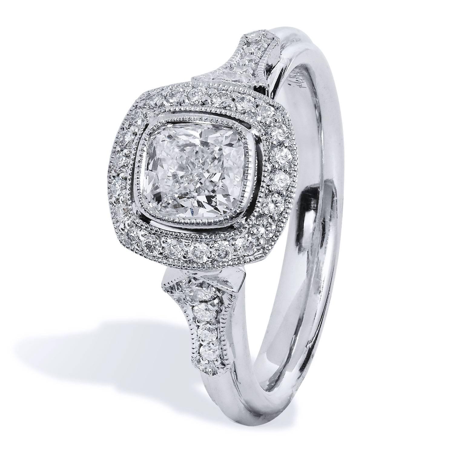 Round Cut GIA 0.74 Carat Round Brilliant Cut Diamond Platinum Engagement Ring 6.25
