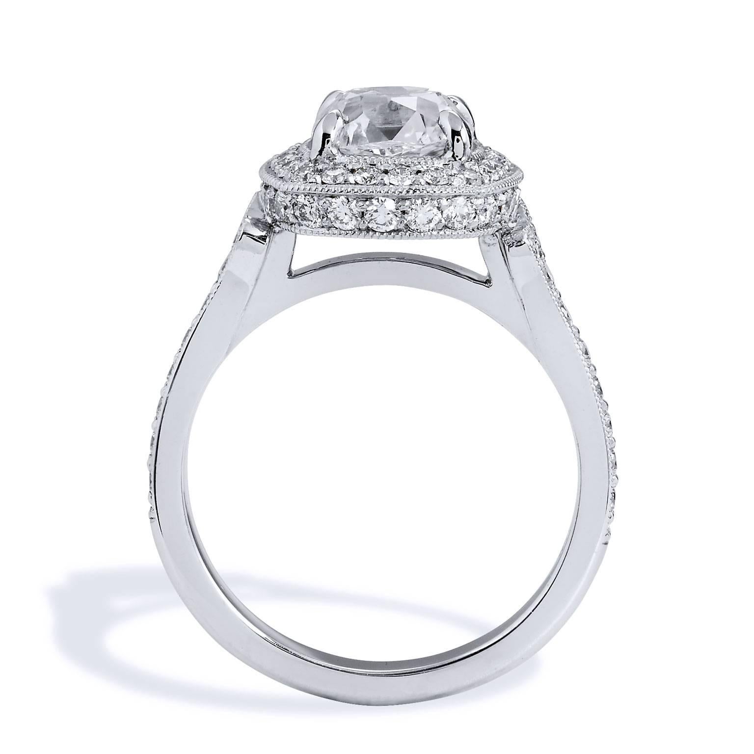 GIA Certified 1.81 Carat Old Mine Cushion Cut Diamond Platinum Engagement Ring 6 1