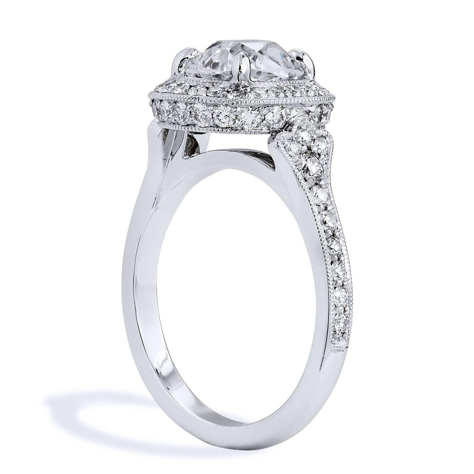 Women's GIA Certified 1.81 Carat Old Mine Cushion Cut Diamond Platinum Engagement Ring 6