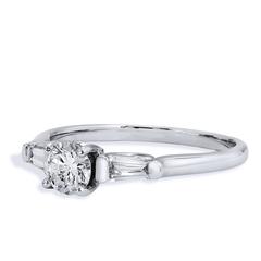 0.40 Carat Round Brilliant Cut 7 Baguette Diamond White Gold Engagement Ring 7