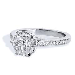 1.73 Carat Old European Cut Diamond Platinum Engagement Ring