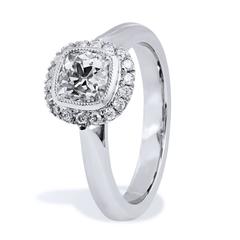 GIA Certified 1.04 Carat Antique Cushion Cut Diamond Engagement Ring Halo 5.25