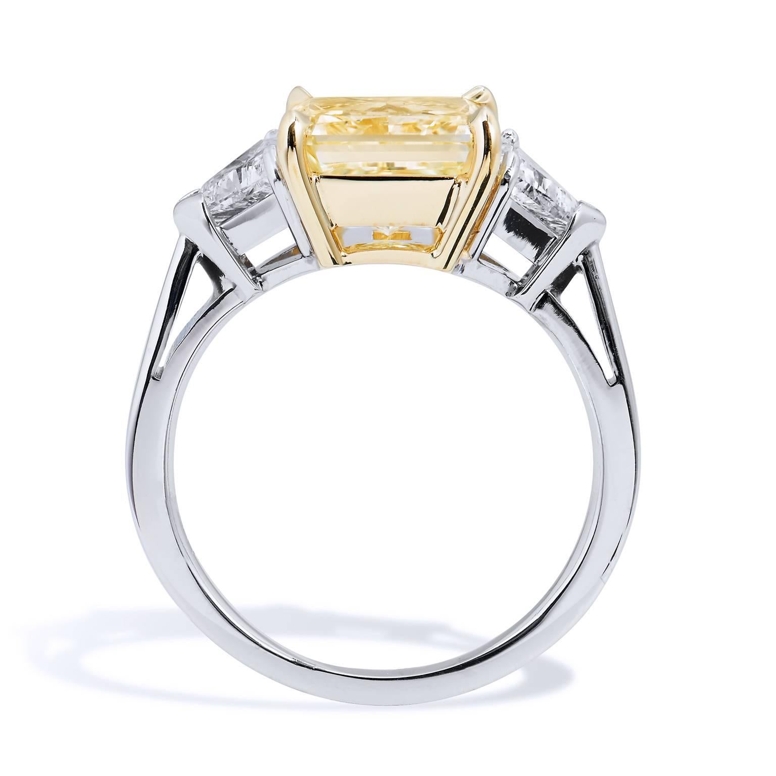 Trillion Cut 3.60 Fancy Yellow Diamond Engagement Ring