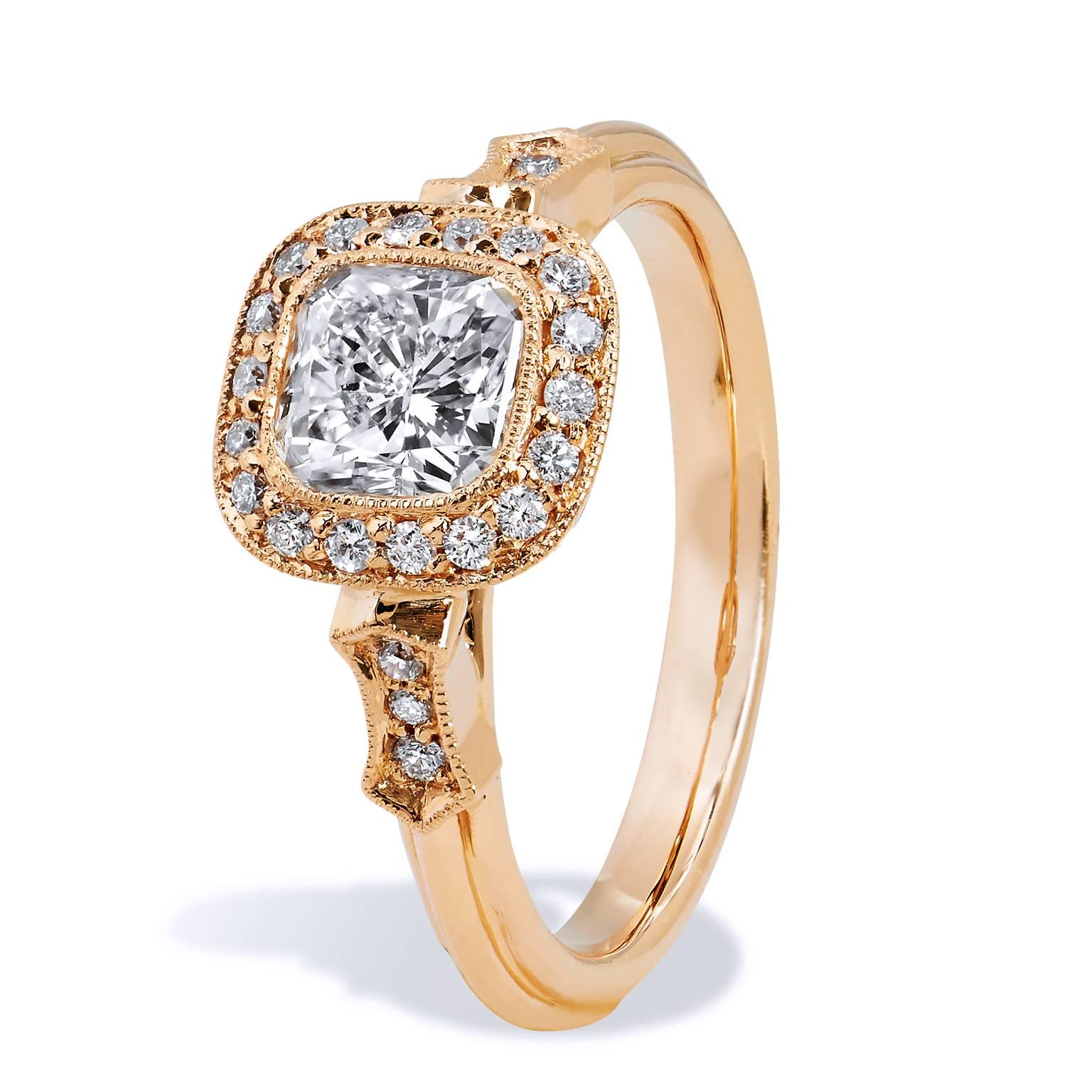 GIA Certified 1.03 Carat Radiant Cut Diamond Two Tone Gold Engagement Ring

This is a one of a kind, handmade ring created by H&H Jewels.  

This is an 18 karat rose gold engagement ring that inspires a sentiment of nostalgia. 
This ring has a