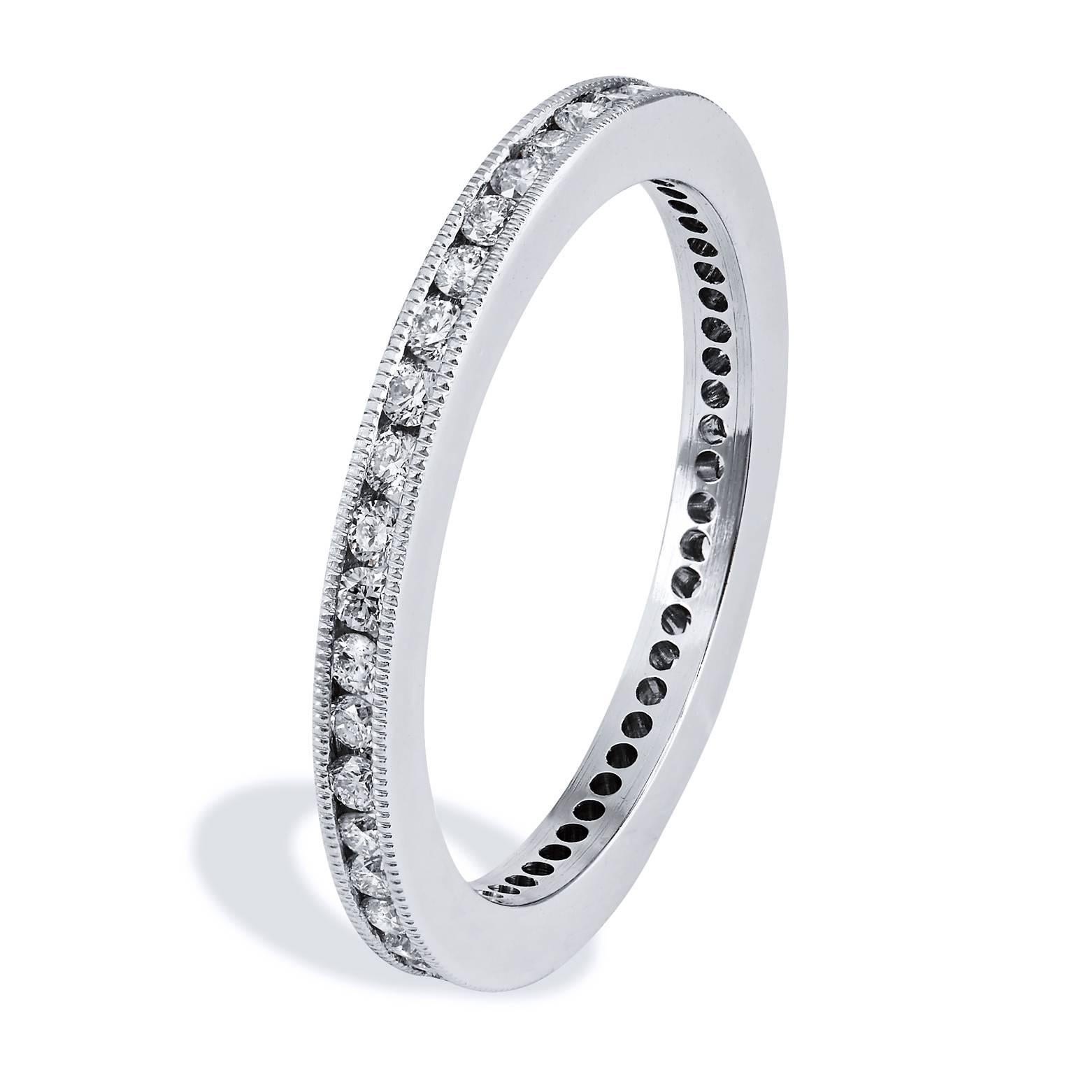  Handmade Brilliant Cut Diamond Platinum Eternity Band Ring

This beautiful platinum eternity band is one of a kind and handmade here at H&H Jewels.  It has forty-three round brilliant cut diamonds, with a total weight of 0.49 carat (G/H/VS).  The