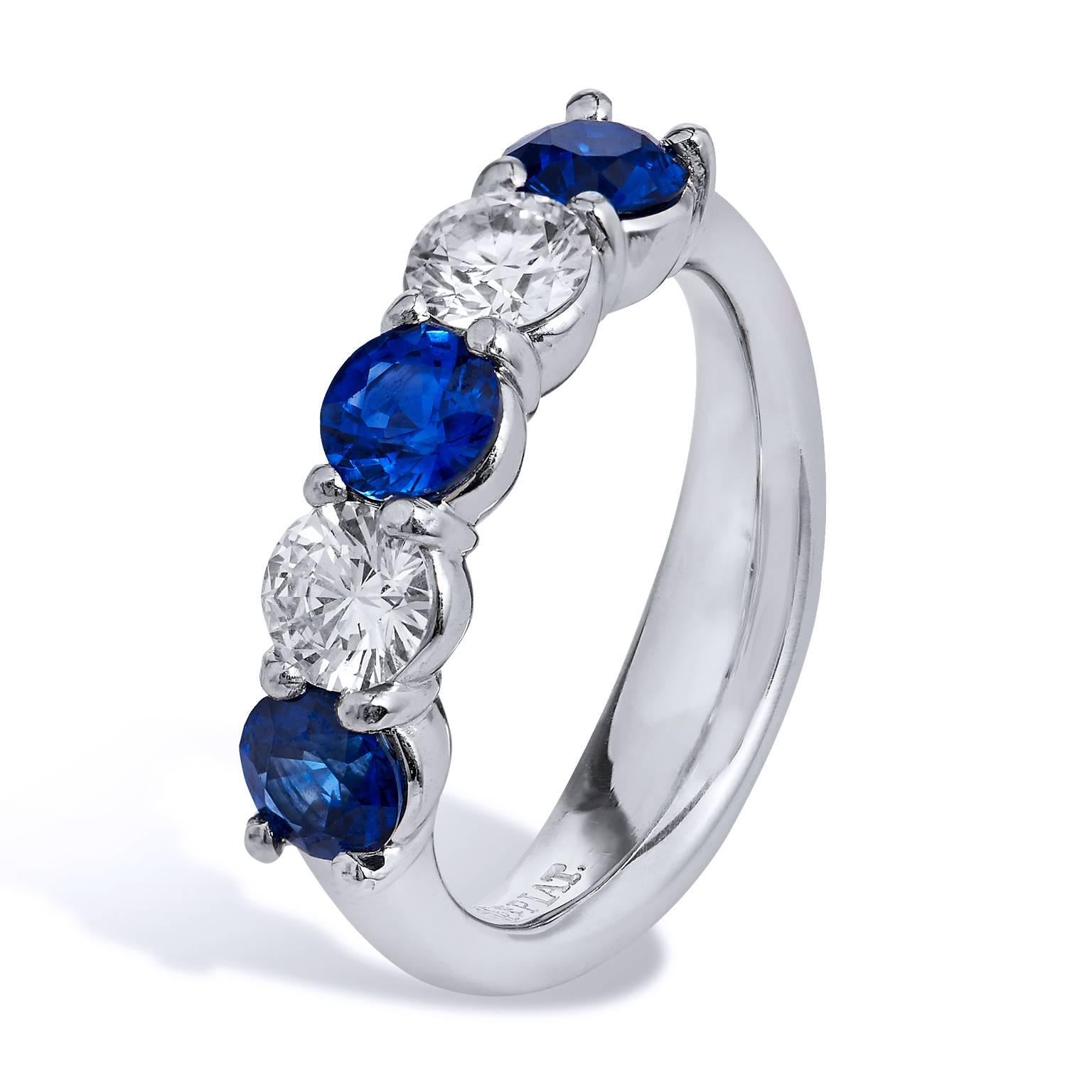 H & H 1.48 Carat Blue Sapphire and 0.70 Carat Diamond Band Ring In Excellent Condition In Miami, FL