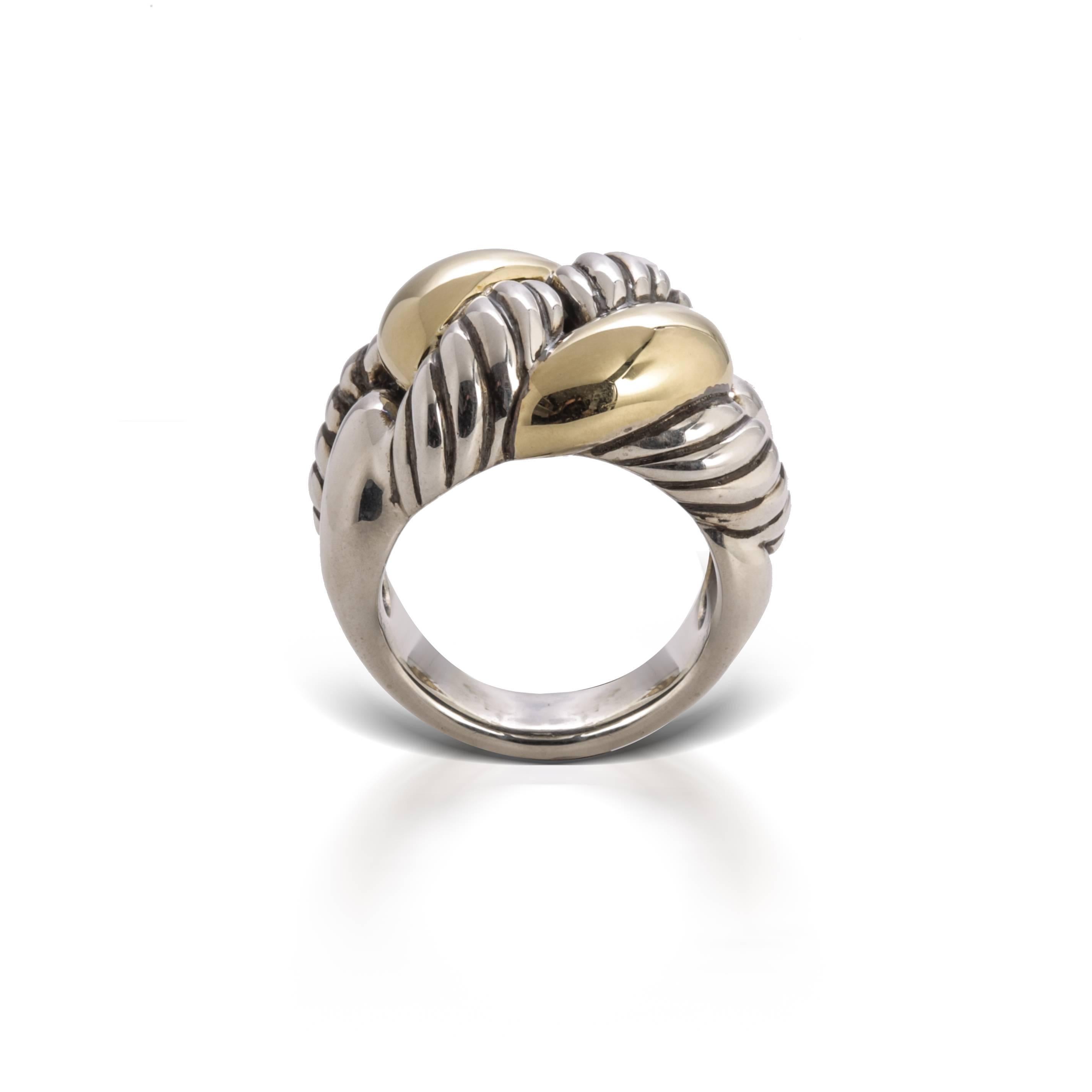 Sterling silver and 18 karat yellow gold David Yurman Belmont Curb Link ring featuring high polish finish throughout (size 6.75).