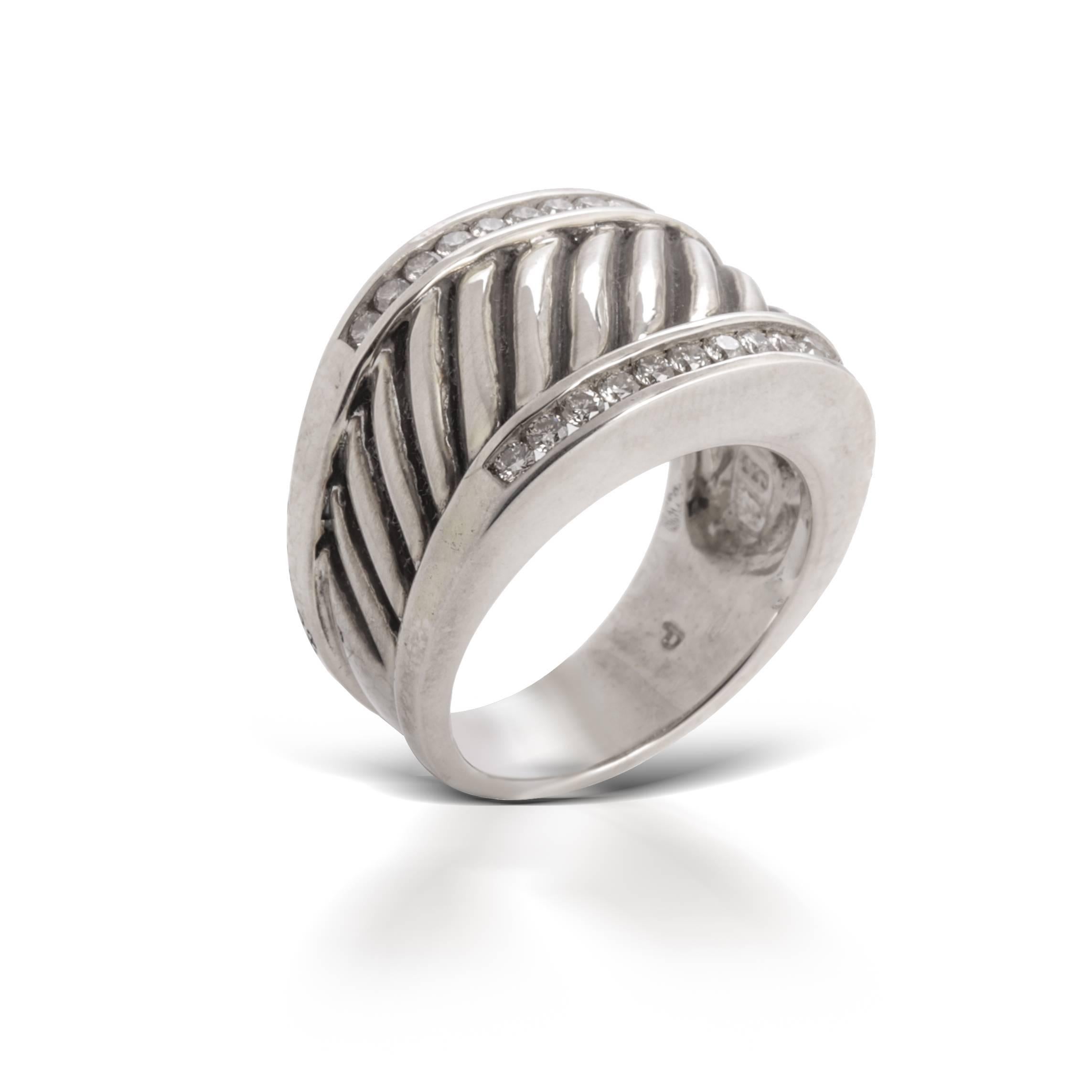 Previously loved sterling silver David Yurman Silver Ice Thoroughbred Cigar band ring featuring 0.48 carat of round brilliant diamonds (size 7.5).