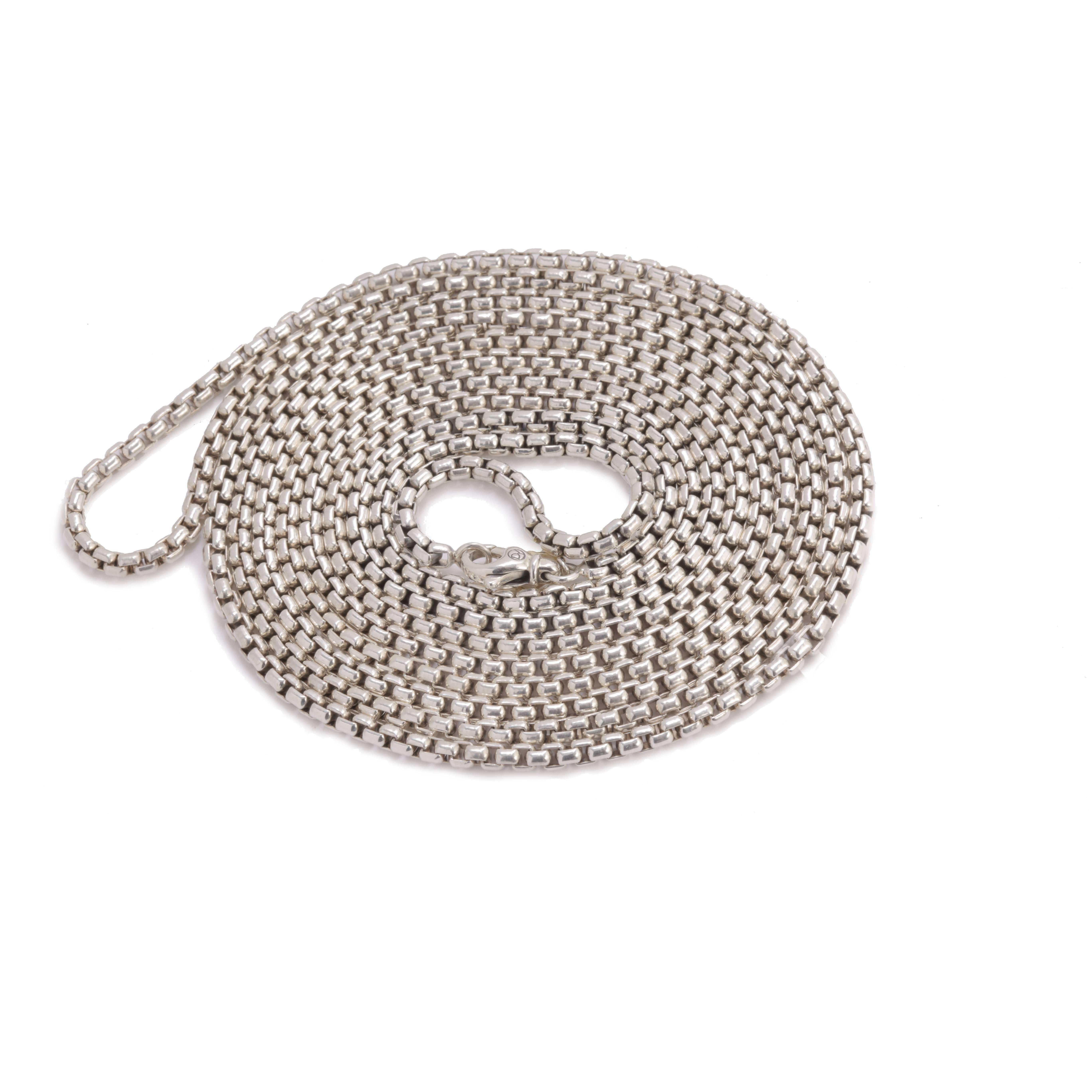 Previously loved sterling Silver David Yurman long box chain necklace measuring 72 inches featuring a lobster clasp closure.


