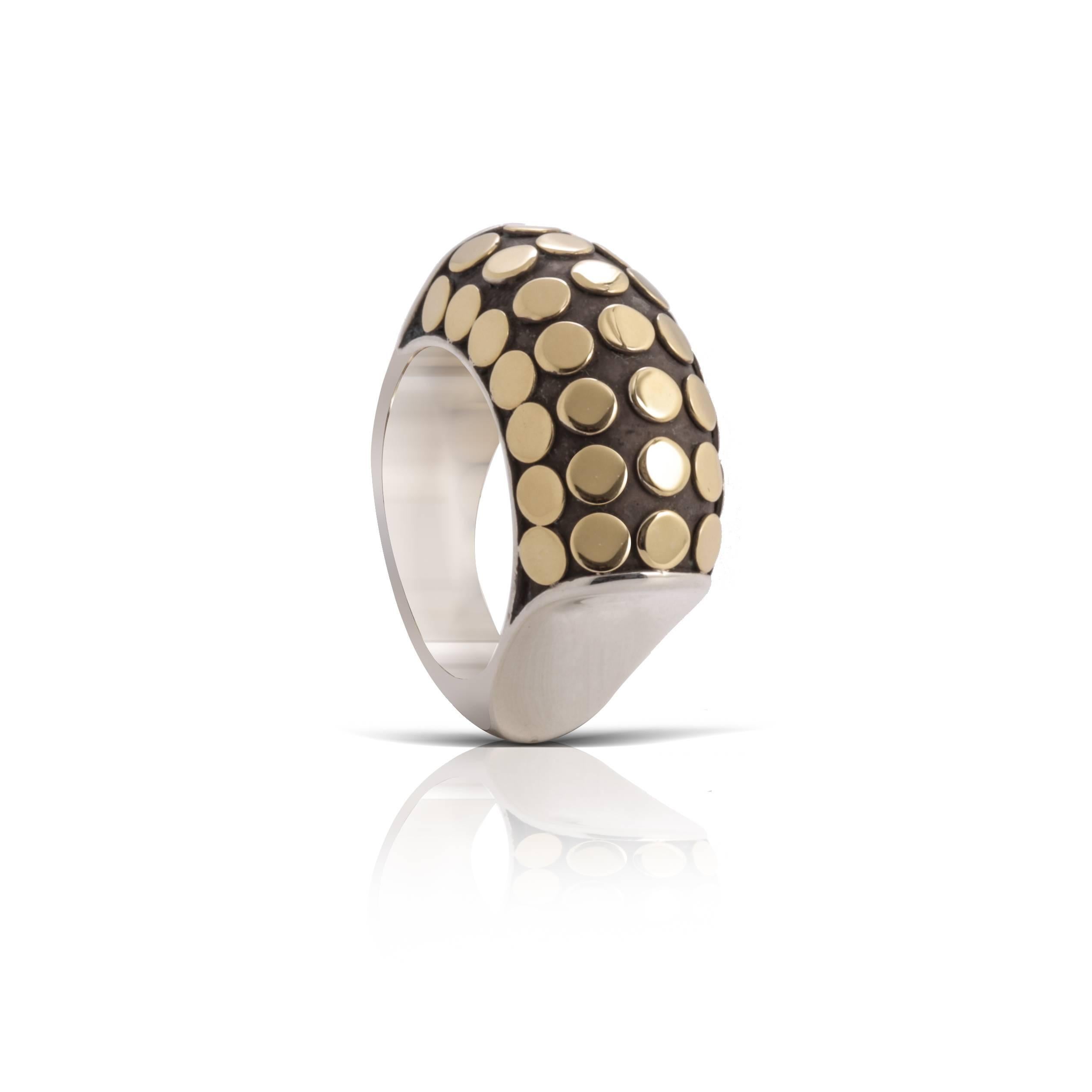 Previously loved sterling silver John Hardy ring with signature Dot motif at center with high polish finish throughout (size 6).




