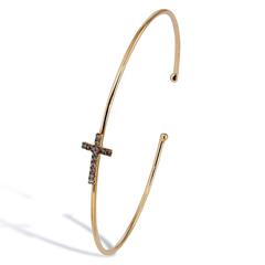 0.09 Carat Champagne Diamond Cross 14 Karat Yellow Gold Bracelet