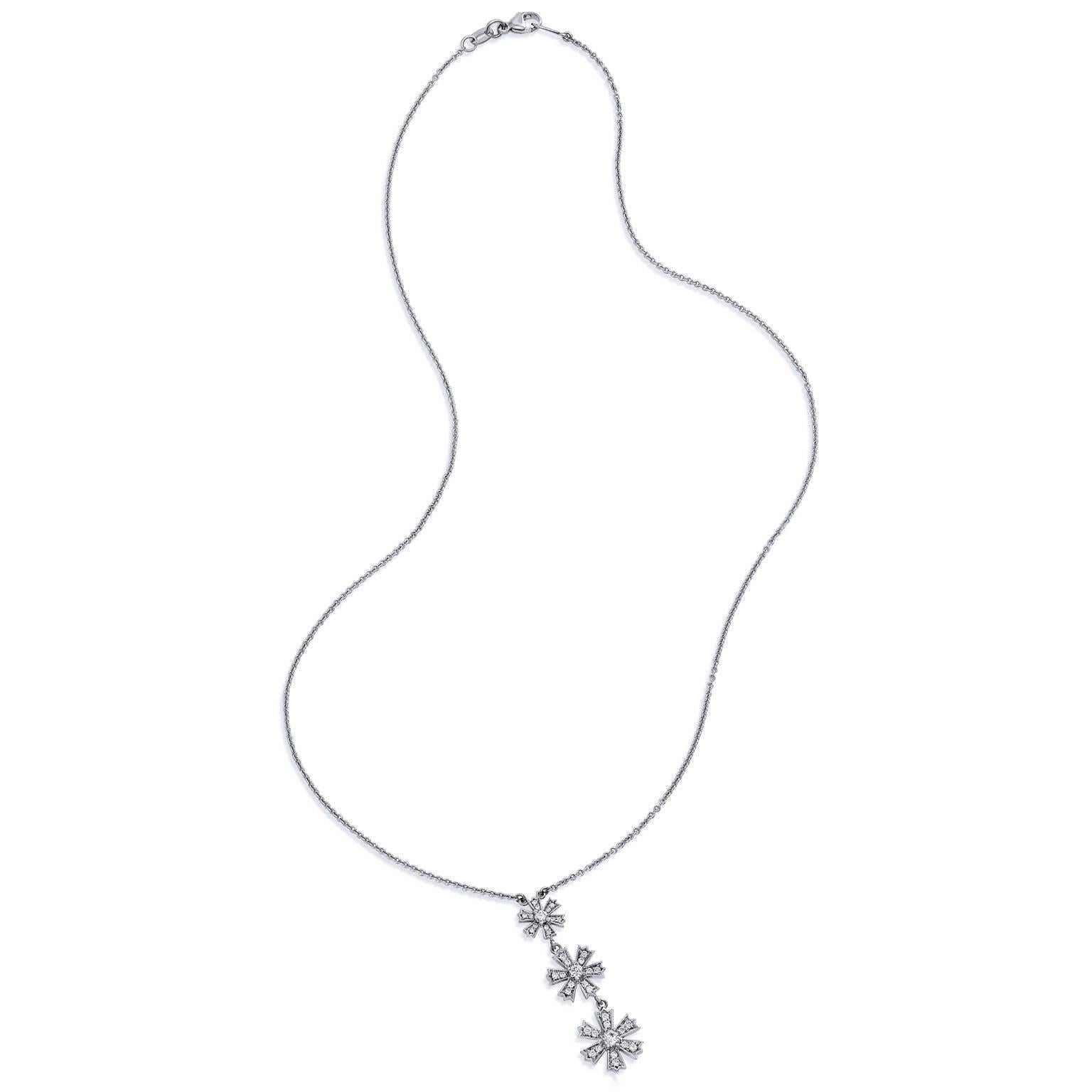 Women's H & H Diamond White Gold Linear Flower Drop Necklace