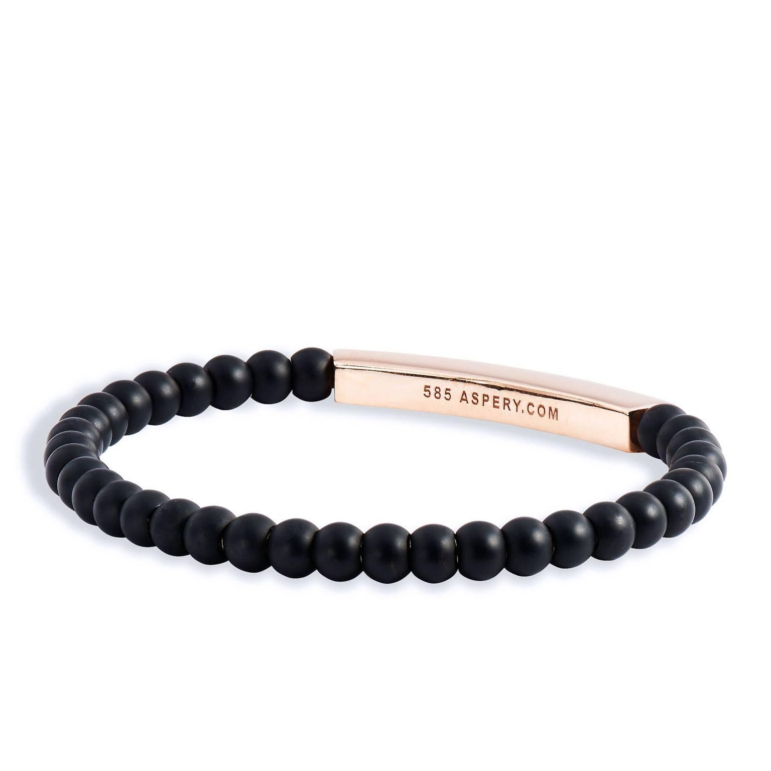 Bracelet with onyx beads (5mm bead size), rose gold two-row rectangular bar embellishment with 0.68 carat of diamond pave set and surgical steel insert.