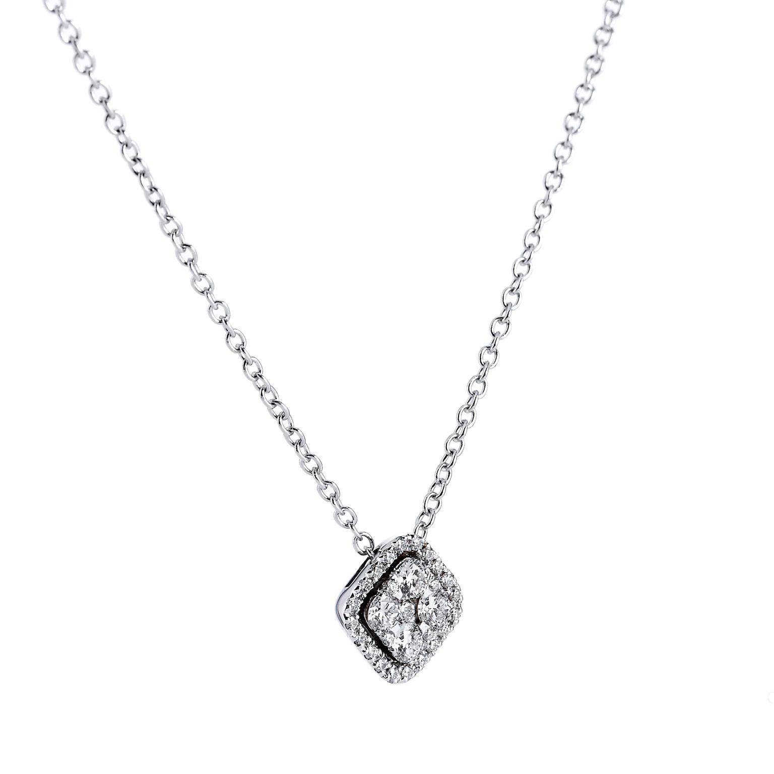 18 karat white gold square diamond pendant featuring 0.33 carat of diamond (G/H/VS).