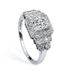 Art Deco Old European Cut Diamond Iridium Platinum Engagement Ring