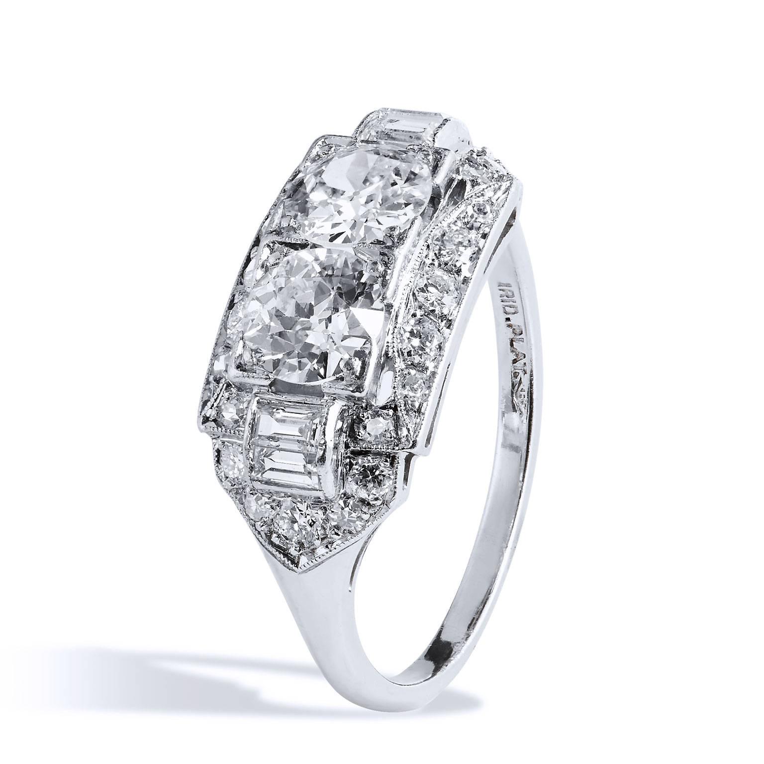 Old European Cut Art Deco 1.60 Carat Diamond Platinum Ornate Engagement Ring