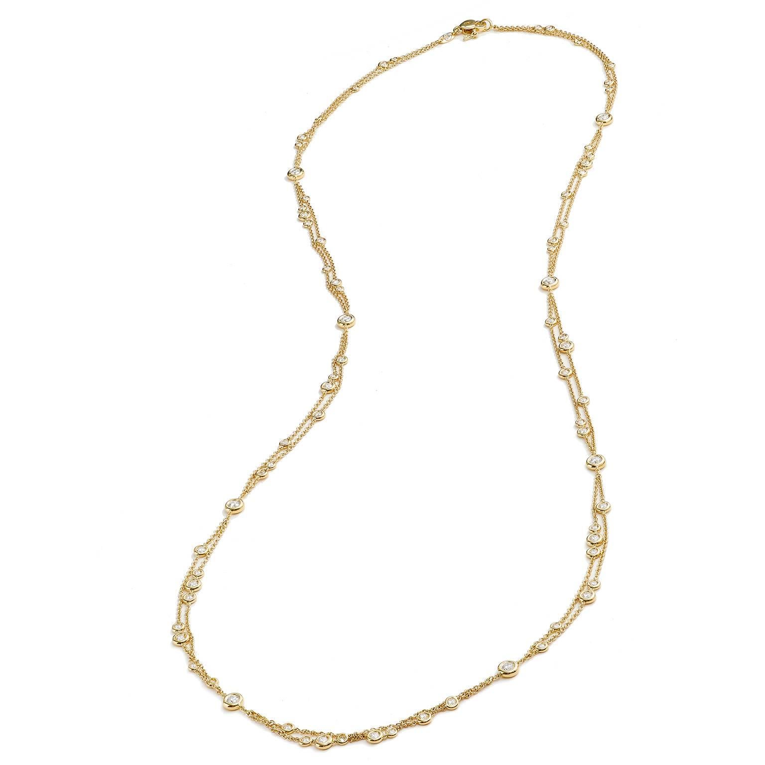 5.56 Bezel Set Diamond Yellow Gold Chain Necklace In Excellent Condition In Miami, FL