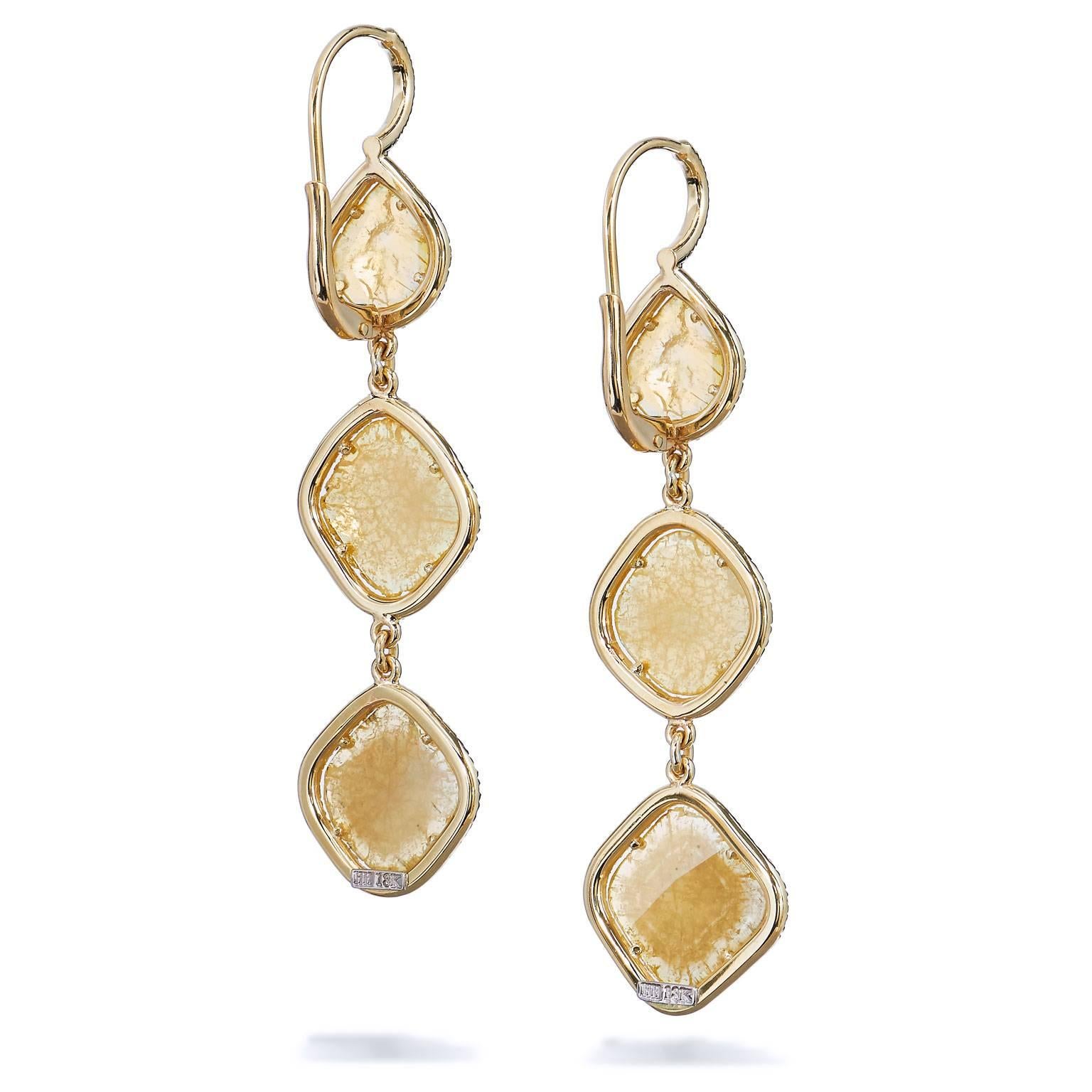 H & H 4.39 Carat Fancy Intense Yellow Multi-Slice Dangle Earrings In Excellent Condition In Miami, FL
