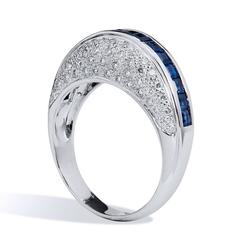 Blue Sapphire and 0.50 Carat Diamond Pave White Gold Dome Ring
