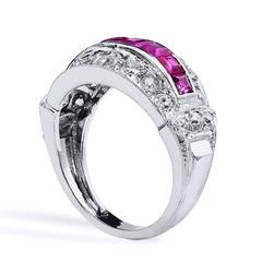 Estate Art Deco Old Mine & European Cut Ruby & Diamond Pave Set Platinum Ring 6