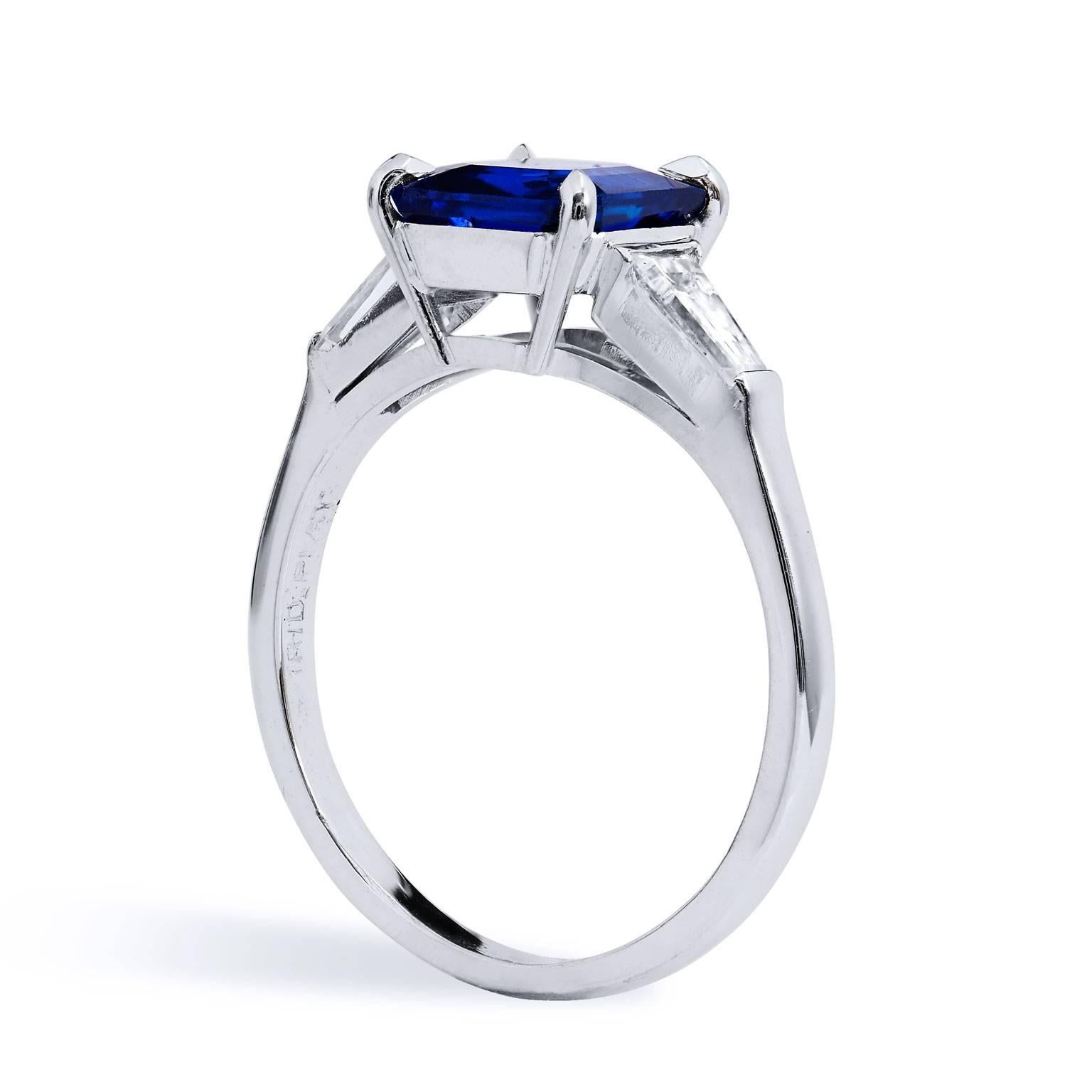 Estate GIA Certified 2.00 Carat Square Cut Blue Sapphire & Diamond Platinum Ring

Traditionally, sapphire symbolizes nobility, truth, sincerity, and faithfulness. It has decorated the robes of royalty and clergy members for centuries. Its