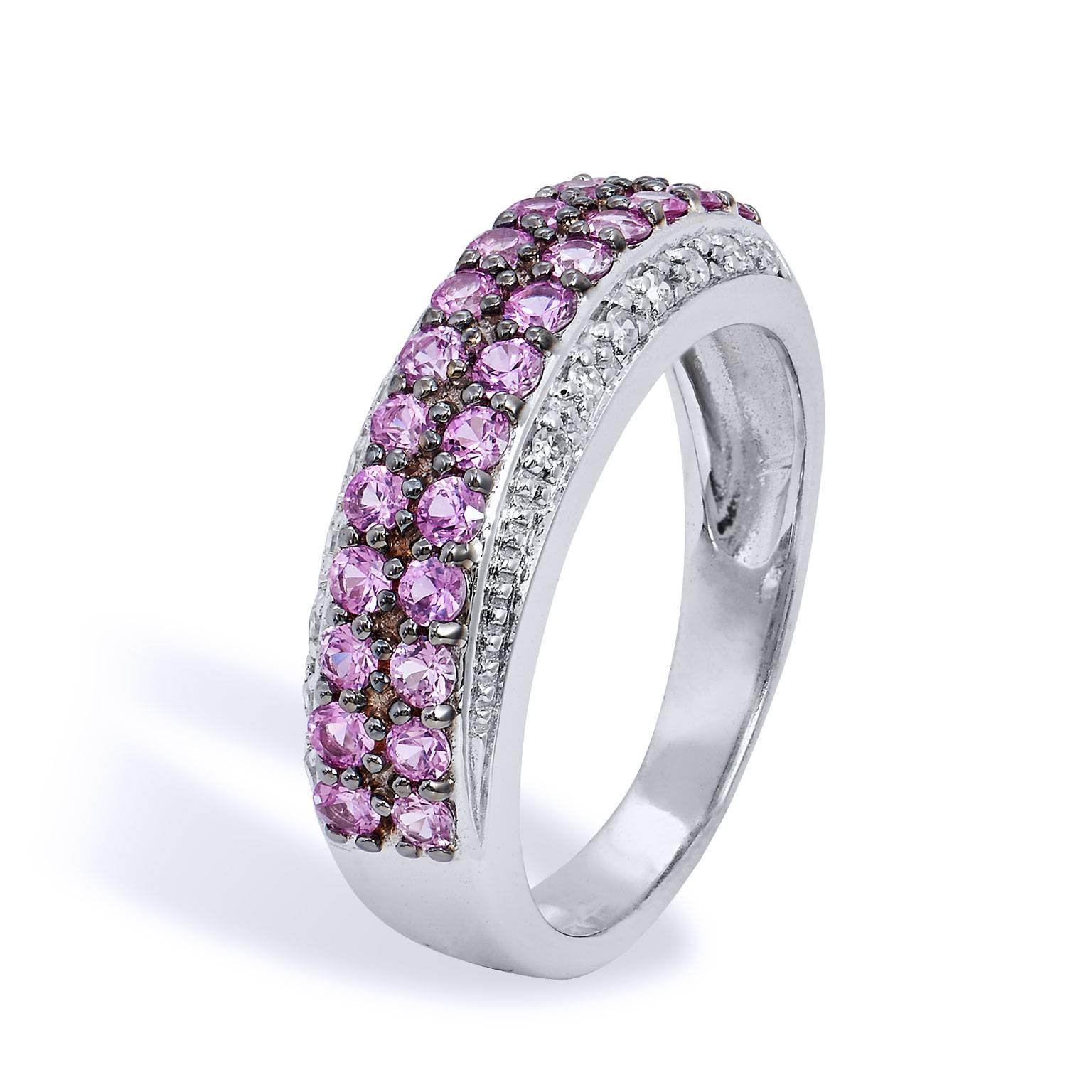 Pink Sapphire and Diamond Pave Band Ring In Excellent Condition In Miami, FL