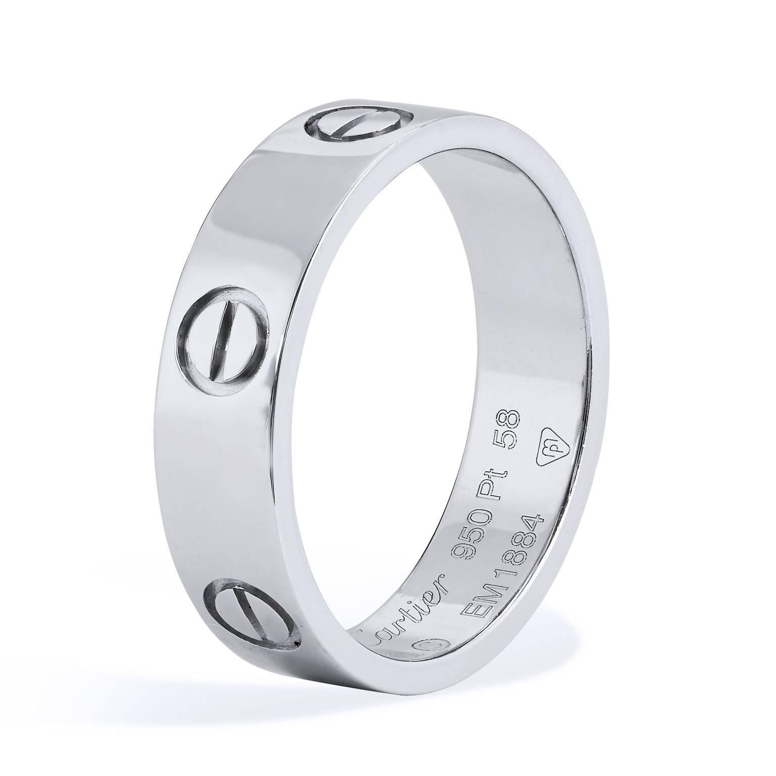 Cartier Love ring in platinum (ring size #58; serial #EM1884).