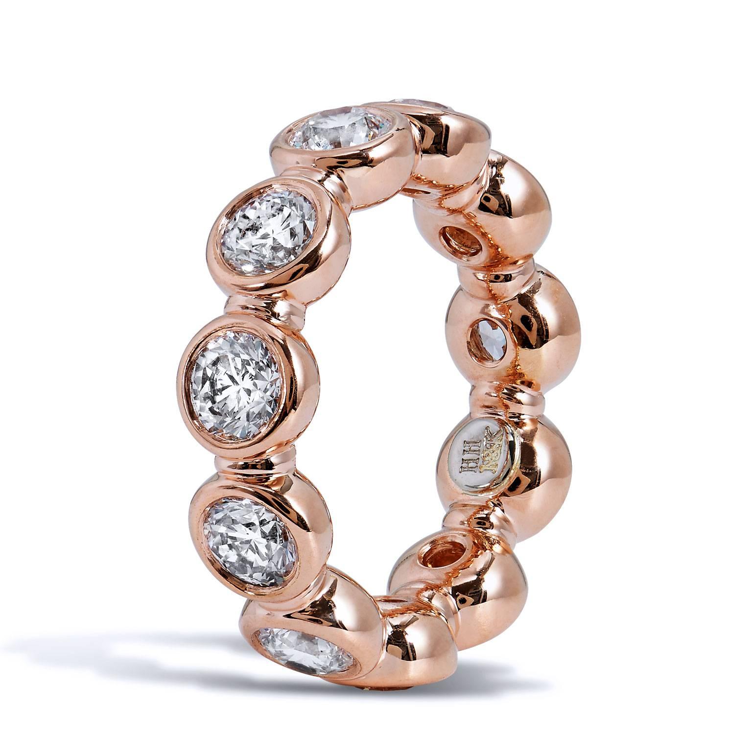 GIA CERT 3.30 Carat Bezel Set Diamonds Rose Gold Eternity Band Ring

This is a one of a kind, handmade eternity band, by H&H Jewels. 
This handcrafted 18 karat rose gold eternity band ring features 11 GIA-certified round brilliant cut diamonds