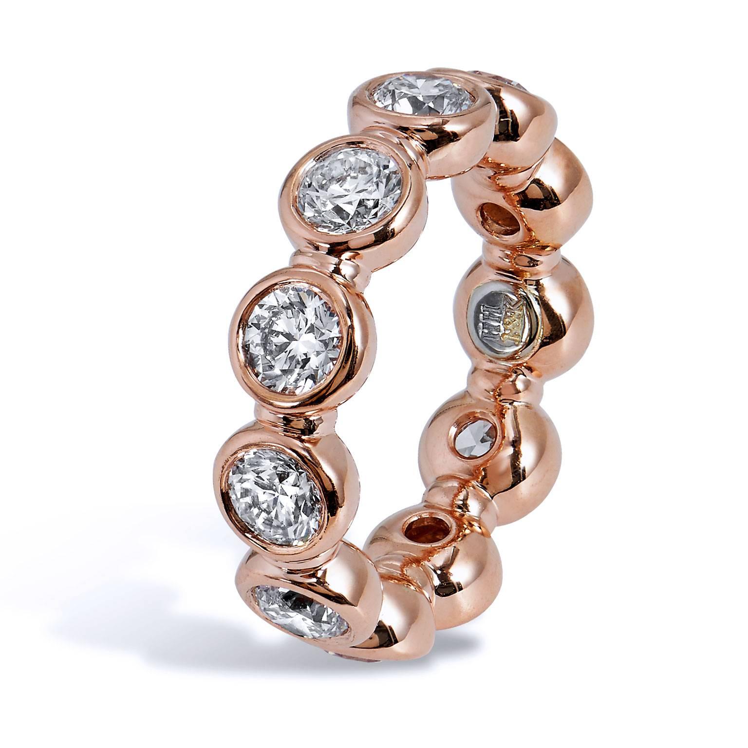 Brilliant Cut GIA CERT 3.30 Carat Bezel Set Diamonds Rose Gold Eternity Band Ring