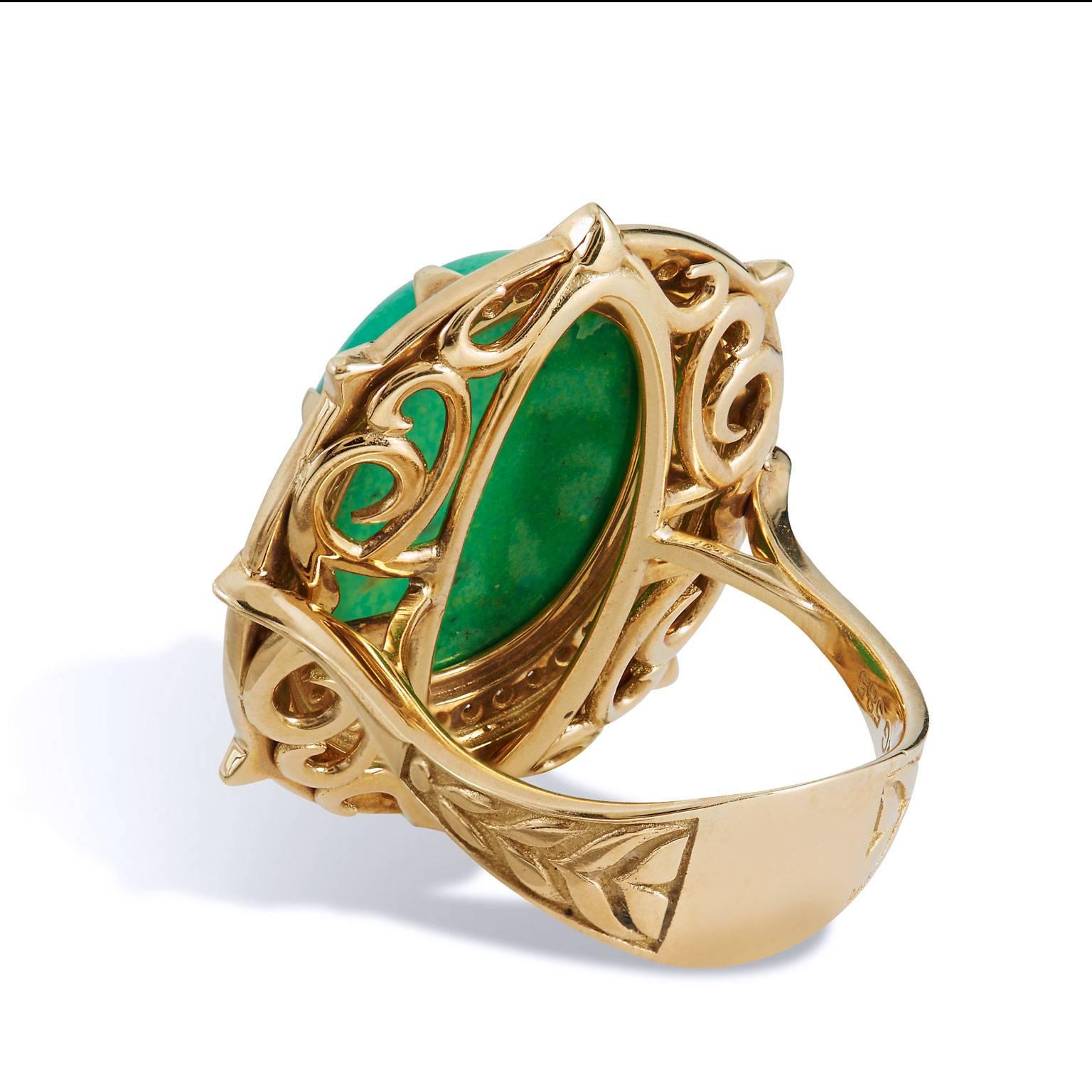 Women's Oval Green Turquoise yellow gold Ring