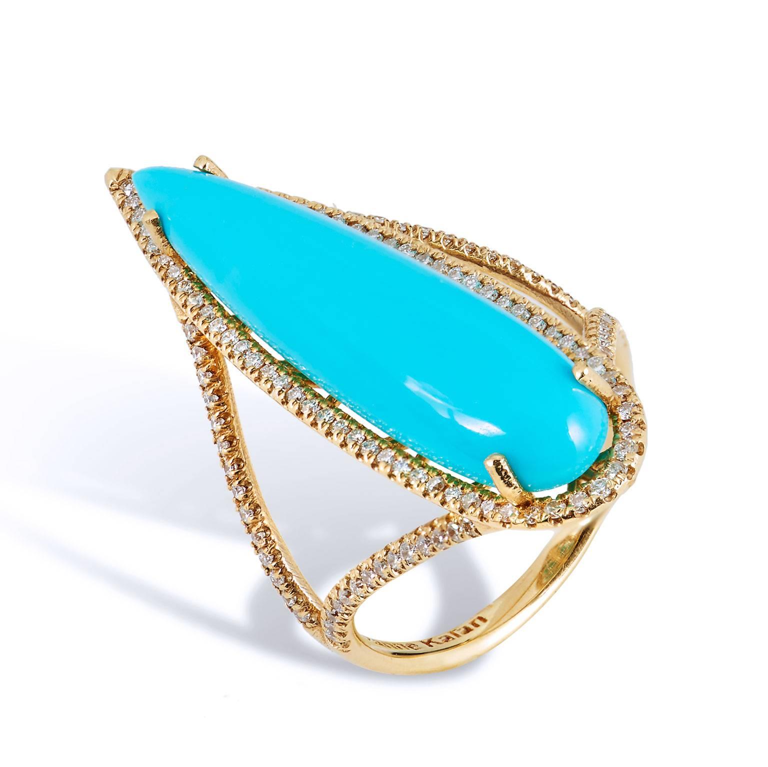 Turquoise yellow gold Ring In Excellent Condition In Miami, FL