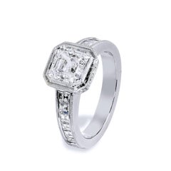 GIA 2.00 Carat Square Emerald Cut Diamond Engagement Ring Carre Cut Band 6.25