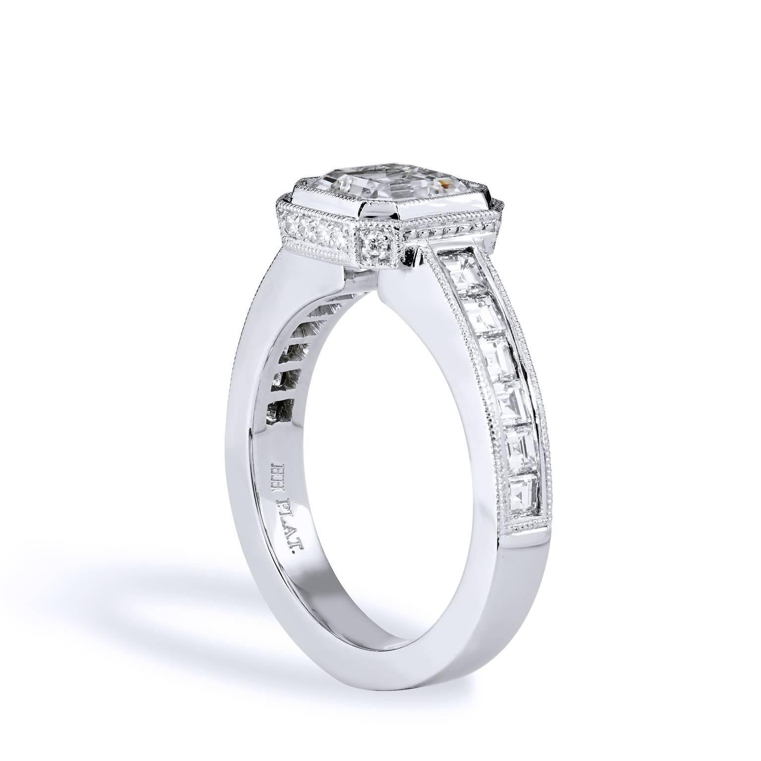 GIA 2,00 Karat Quadratischer Smaragdschliff Diamant Verlobungsring Carre Cut Band 6,25 im Zustand „Neu“ im Angebot in Miami, FL