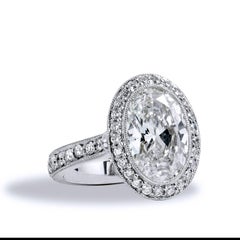 GIA Certified 3.18 Carat Oval Bezel Set Diamond & Pave Platinum Engagement Ring