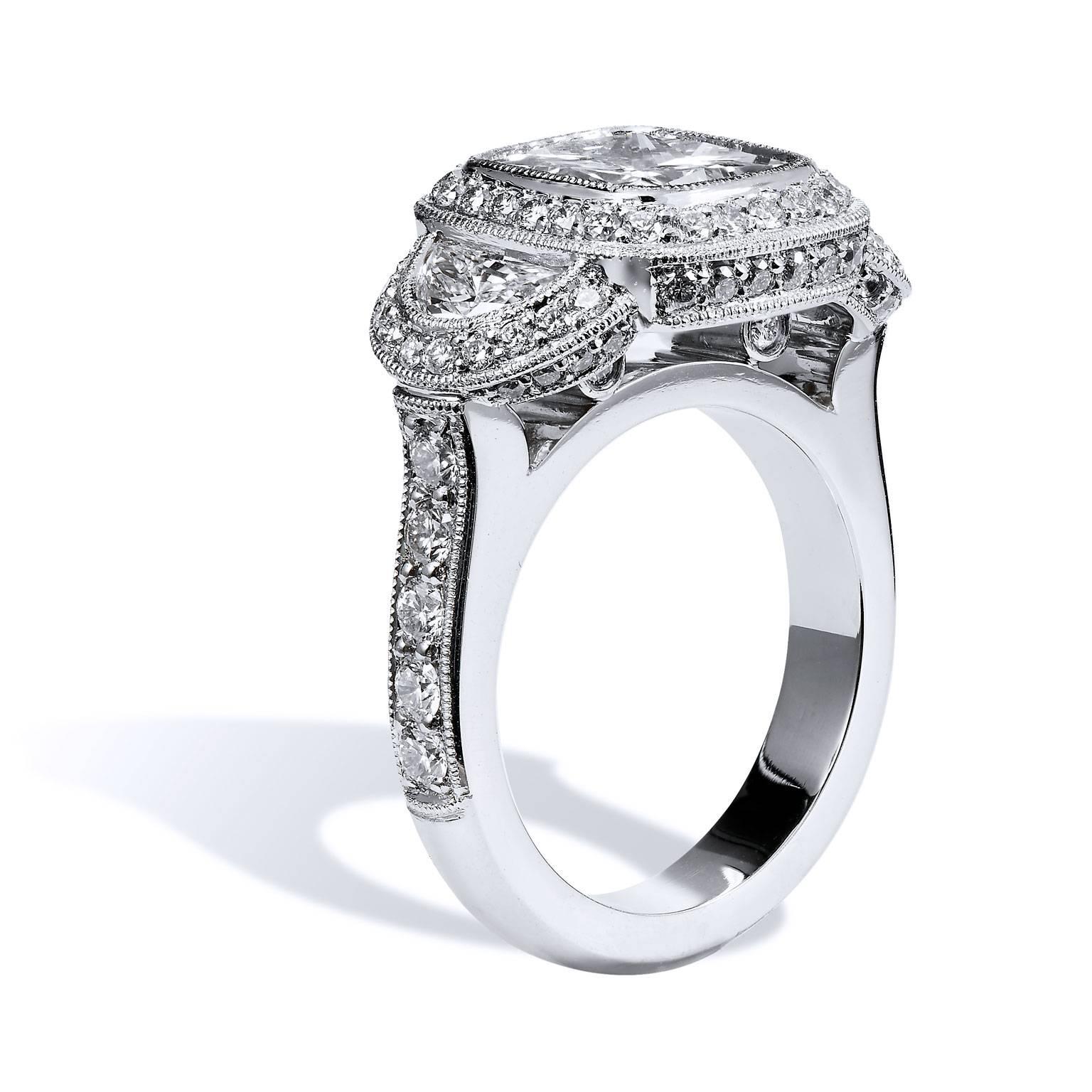 Brilliant Cut GIA Certified 3.47 Carat Square Brilliant Diamond Platinum Engagement Ring 6 For Sale
