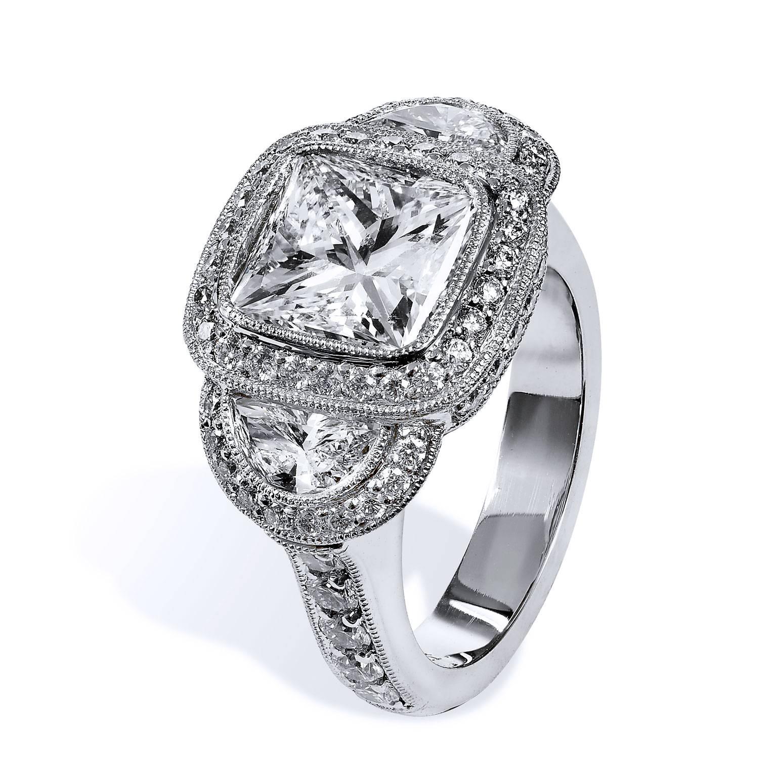 GIA Certified 3.47 Carat Square Brilliant Diamond Platinum Engagement Ring 6 In New Condition For Sale In Miami, FL