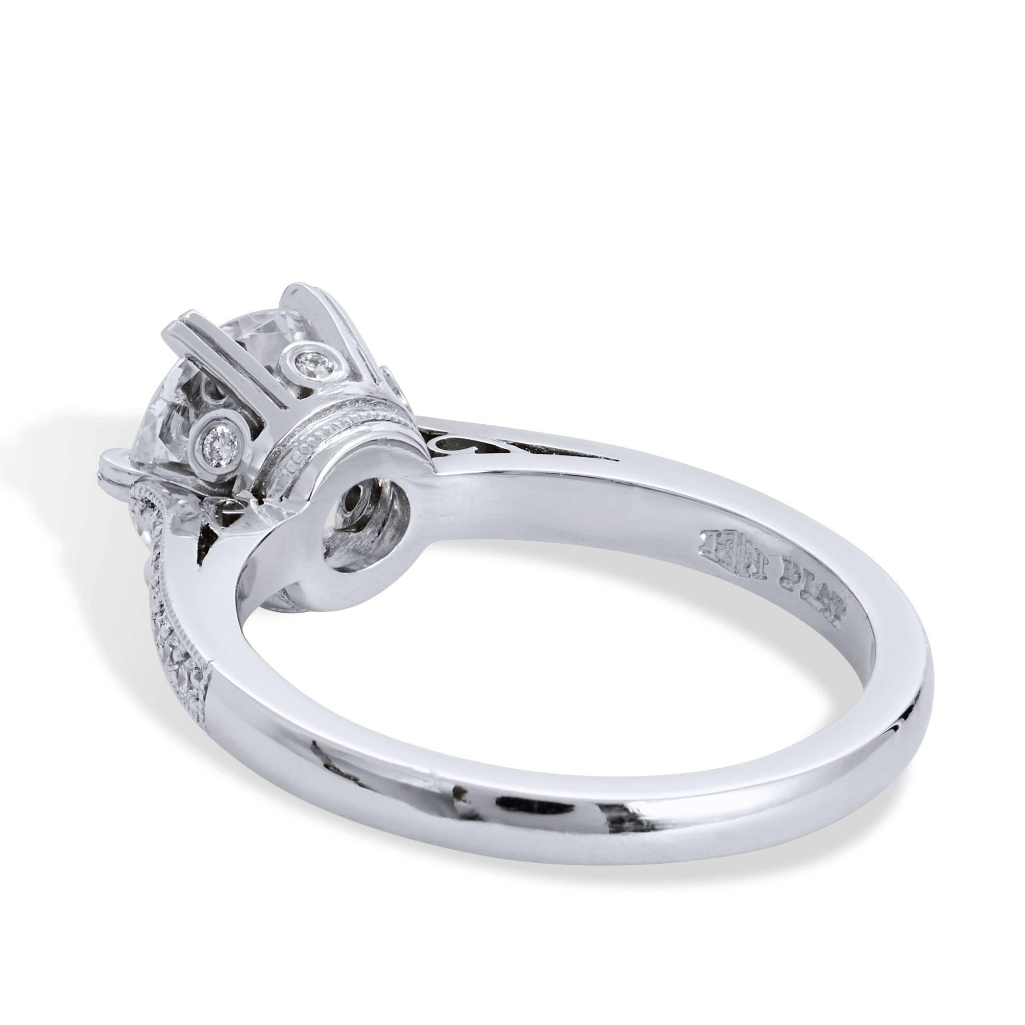 A monumental moment in life is deserving of a monumental ring. This H and H handmade platinum engagement ring features a rare and stunning 1.81 carat GIA certified transitional cut diamond graded F/VS1 (GIA# 5172461720) complemented by 0.14 carat of