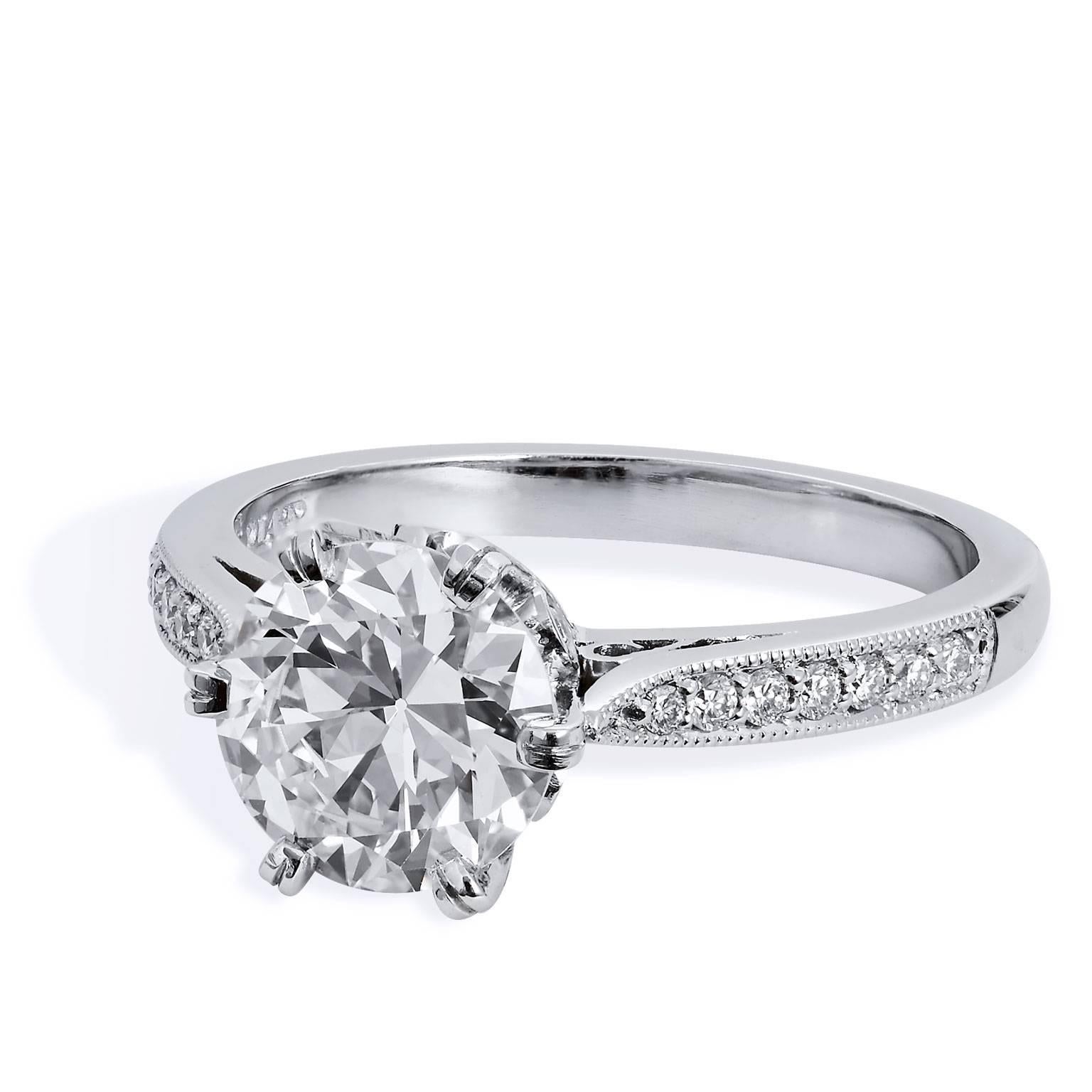 H & H 1.81 Carat Transitional Cut Diamond Engagement Ring In Excellent Condition In Miami, FL