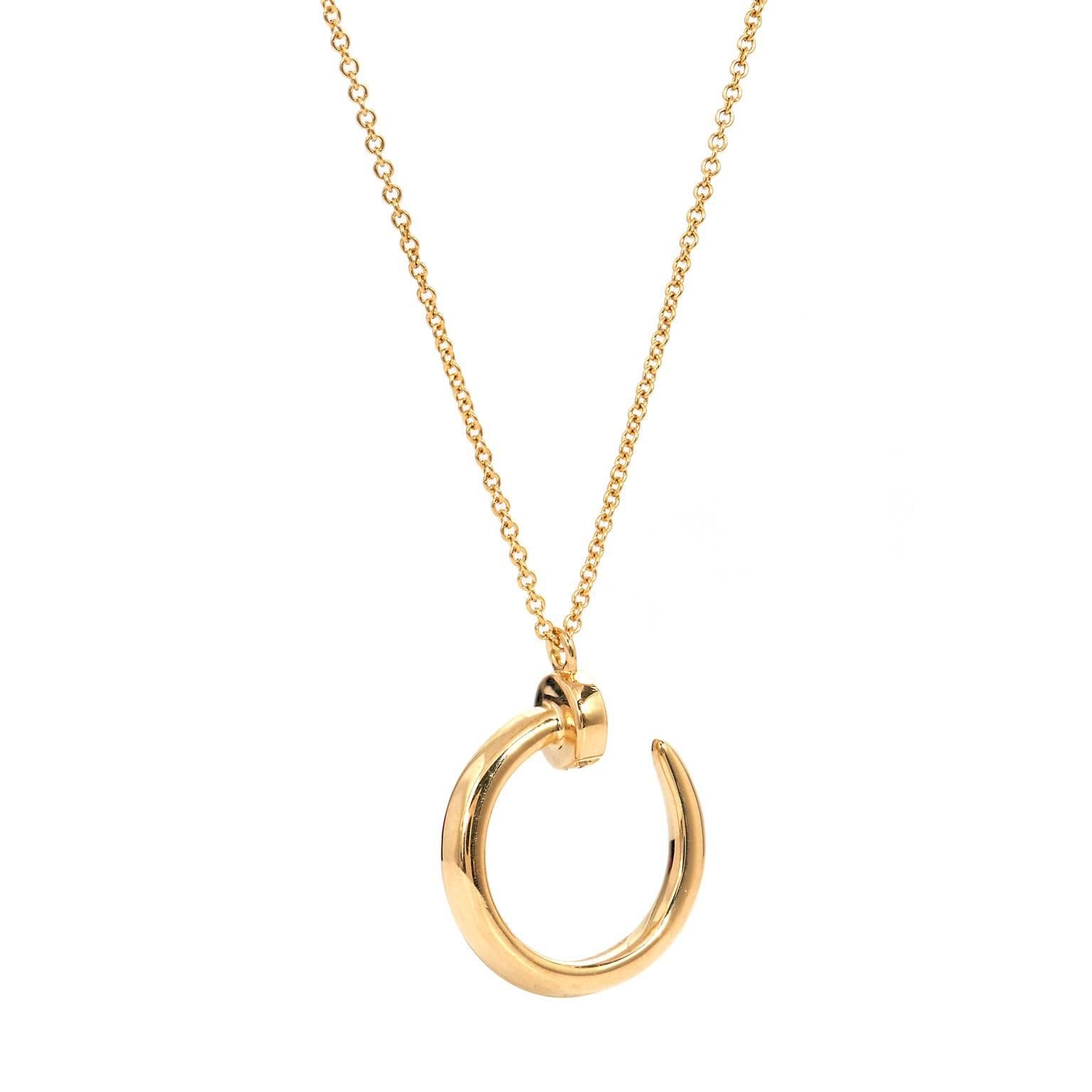 Diamond Curved Nail Yellow Gold Pendant Necklace In Excellent Condition In Miami, FL