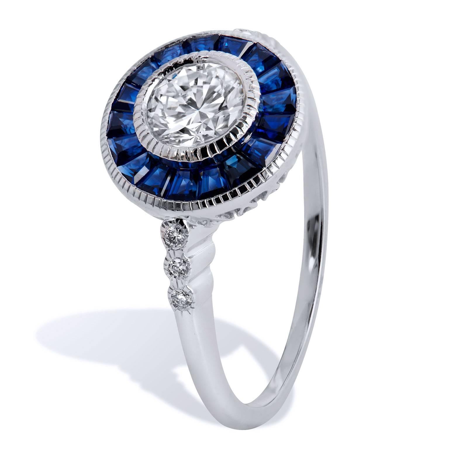 H & H  0.63 Carat Diamond Sapphire Platinum Ring In Excellent Condition In Miami, FL