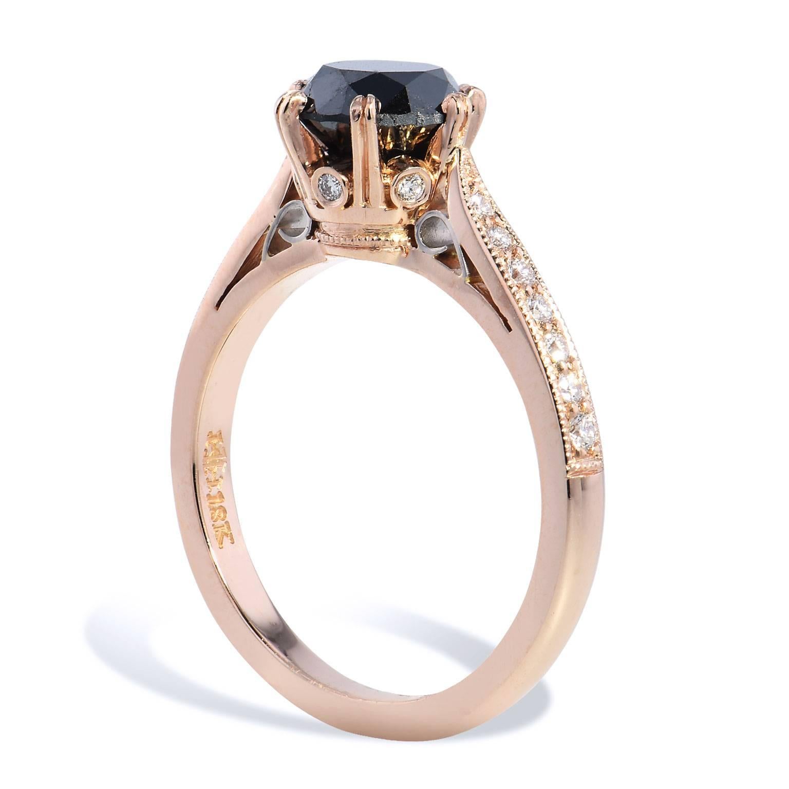 Brilliant Cut H&H 1.42 Black Diamond Engagement Ring 18 Karat Rose Gold 5