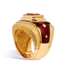 Citrine and Red Enamel Yellow Gold Ring